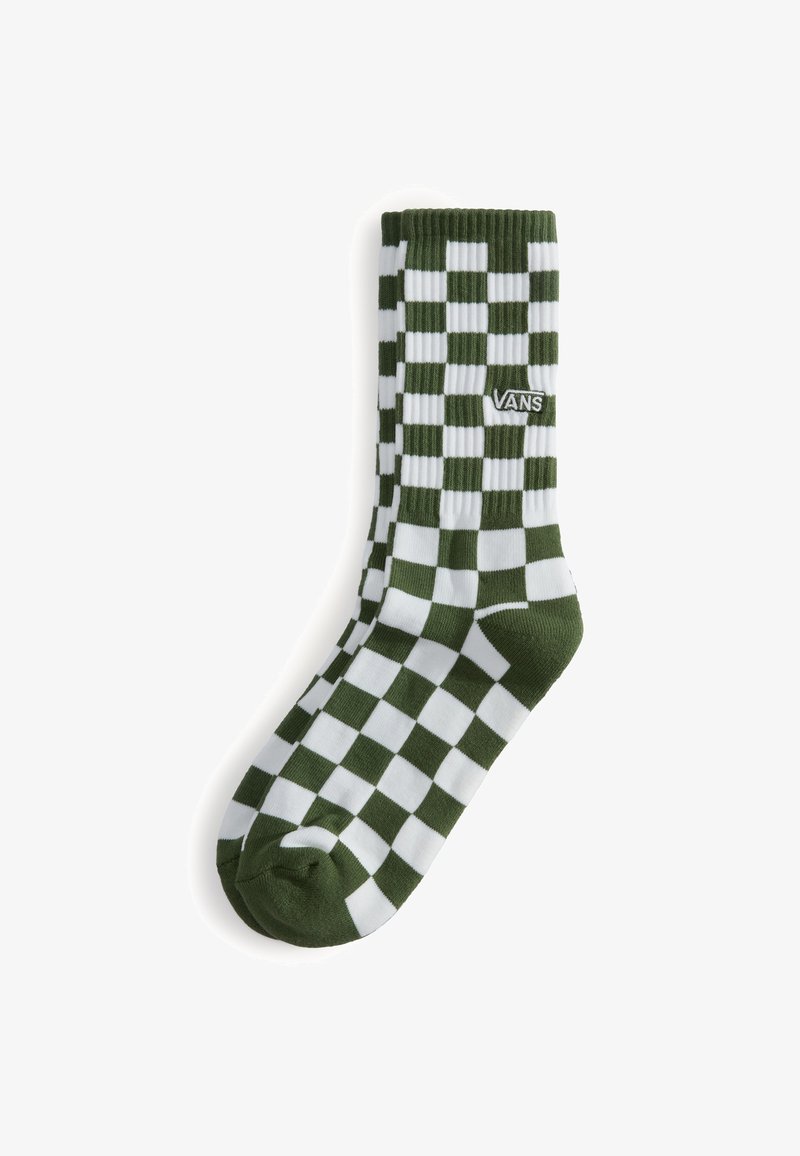Gröna och vita rutiga strumpor med en ribbad mudd och en Vans-logotyp. Har en rund tå och en mjuk, vävd textur.