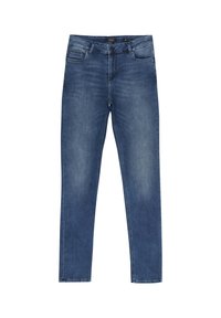 Blauwe spijkerbroek met een reguliere pasvorm, middellange taille, vijf zakken en een zachte, licht versleten textuur. Klassiek ontwerp met minimale stiksels.