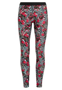 Leggings med ett färgglatt abstrakt mönster med röda, blå och svarta former. Svart elastisk midjeband med varumärkets logotypdetalj högst upp.