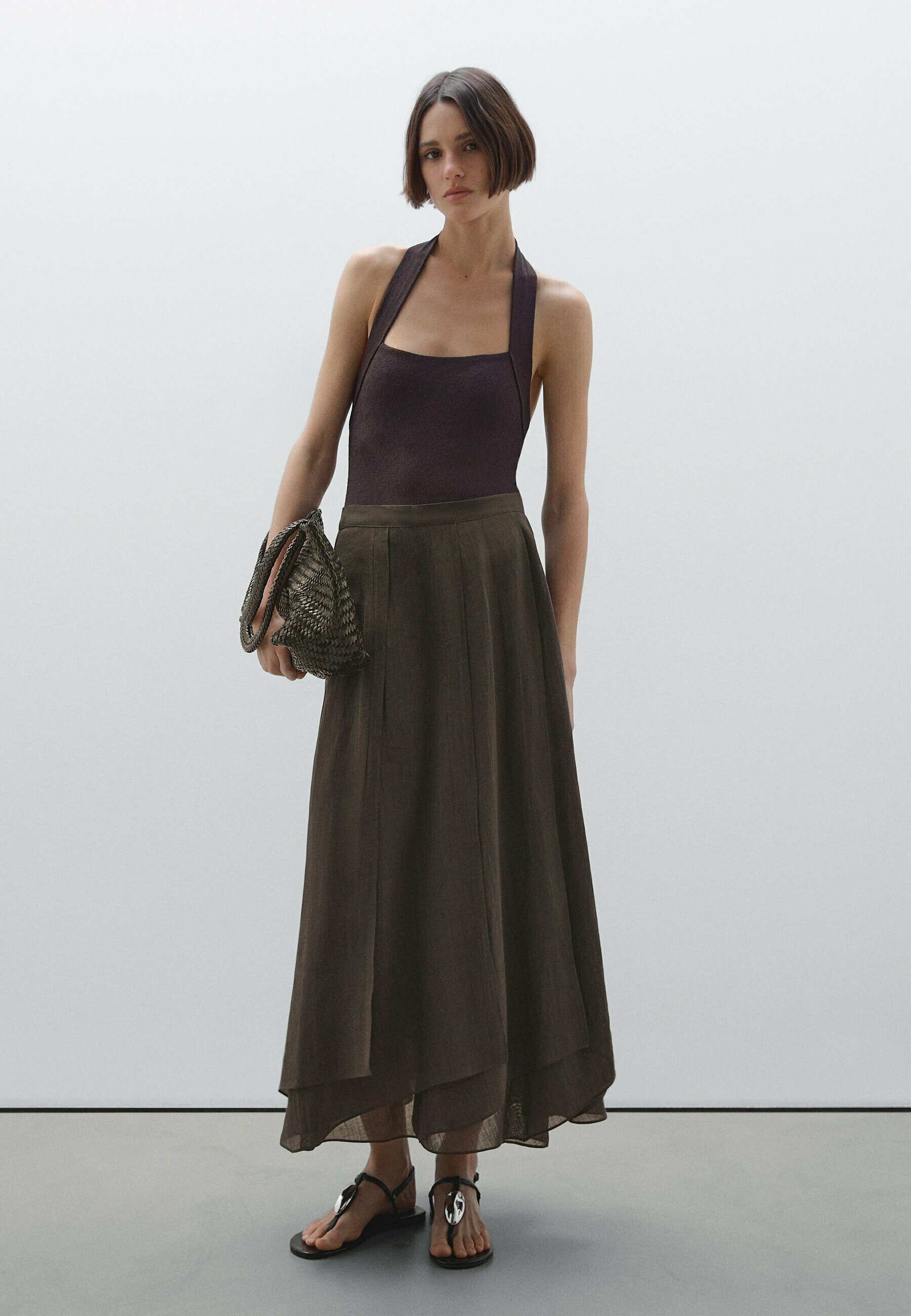 Massimo Dutti FLOWING - A-line skirt - mottled dark brown