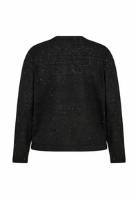 Maglione nero lavorato a maglia con una superficie testurizzata e piccole macchie bianche. Collo a giro e maniche lunghe. Taglio semplice e rilassato.
