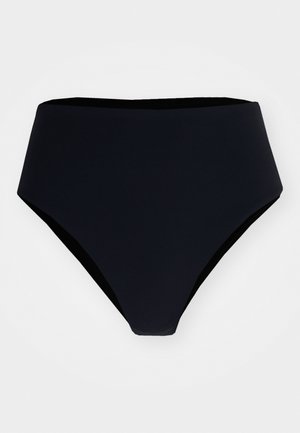 Juodos aukšto liemens bikini kelnaitės, pagamintos iš lygios, tamprios medžiagos, su bešiūle konstrukcija ir kontūruotais kraštais.