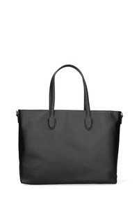 Borsa tote sintetica nera con due manici superiori, forma rettangolare, superficie testurizzata e design minimalista, senza hardware o decorazioni visibili.