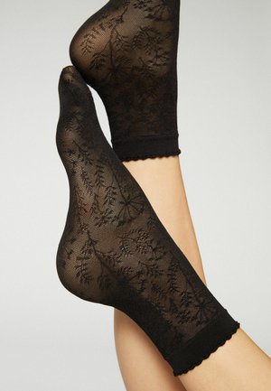 Calcetines - schwarz black flowers