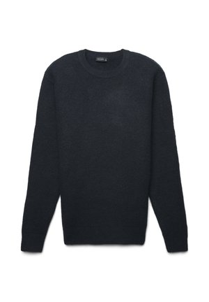 Dunkelgrauer Strickpullover mit Rundhalsausschnitt, langen Ärmeln und weicher Textur. Verfügt über gerippte Bündchen und Saum für einen sicheren Sitz.