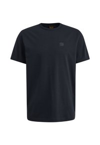 Camiseta de algodón negra de manga corta y con cuello redondo. Presenta un pequeño parche de logo en relieve en el pecho.