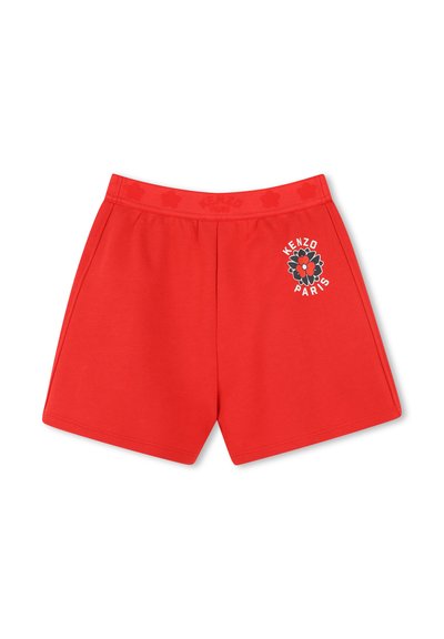 Rode katoenen shorts met een comfortabele pasvorm, voorzien van een geborduurd bloemenmotief en de tekst "KENZO PARIS" aan de voorkant. Elastische tailleband.