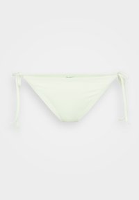 Lichtgroene bikinionderkant met strikbanden aan de zijkant, gemaakt van gladde stof. Heeft een subtiele logodetail aan de voorkant.