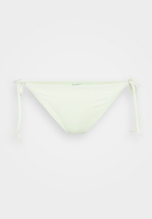 Lichtgroene bikinionderkant met strikbanden aan de zijkant, gemaakt van gladde stof. Heeft een subtiele logodetail aan de voorkant.