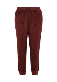 Bordeaux fleece joggingbroek met een zachte, gestructureerde afwerking, elastische tailleband, trekkoord en geribde boorden bij de enkels.