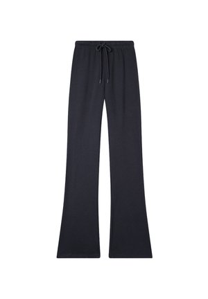 Pantaloni della tuta svasati in blu scuro. Realizzati in morbido misto cotone, presentano una vita elastica con cordino e nessun motivo o hardware visibile.