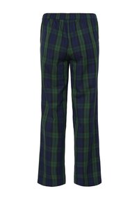 Pantaloni a quadri verdi e blu marina, con una vestibilità comoda, vita elastica e gambe dritte con una texture morbida.
