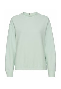 Muntgroene sweatshirt met een gestructureerd, wafelbrei-dessin. Kenmerkt zich door een ronde halslijn, verlaagde schouders en geribbelde manchetten aan de zoom en mouwen.
