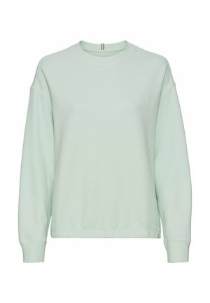 Muntgroene sweatshirt met een gestructureerd, wafelbrei-dessin. Kenmerkt zich door een ronde halslijn, verlaagde schouders en geribbelde manchetten aan de zoom en mouwen.