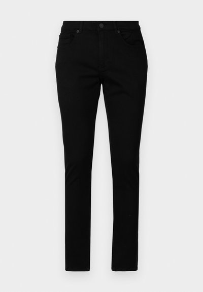 Zwarte denim jeans met een slim fit, met een klassiek vijf-pocket ontwerp, knoopsluiting en minimale stikseldetails.