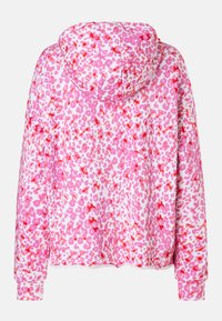 Hoodie in Pink und Weiß mit Leopardenmuster. Mit langen Ärmeln, Seitenschlitzen und gerippten Bündchen. Weicher Stoff.