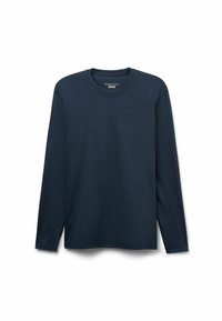 T-shirt a maniche lunghe blu navy realizzato in cotone di alta qualità. Collo a giro, vestibilità comoda con dettagli minimi e texture liscia.