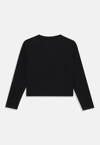 Black long-sleeve cropped sweatshirt with a crew neckline. Made from soft fabric, featuring a simple design and no visible patterns or accents.