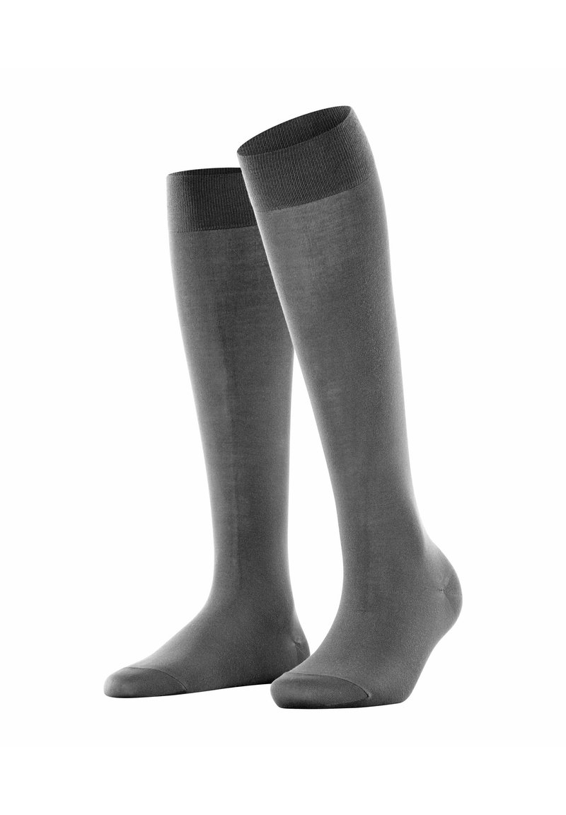 Knielange Socken in Dunkelgrau. Hergestellt aus glattem Stoff mit geripptem Abschluss. Weicher Griff und verstärkte Zehen- und Fersenpartie für Langlebigkeit.