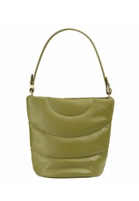 Borsa a tracolla in pelle verde oliva con una design ondulato testurizzato, finitura morbida e una singola tracolla regolabile. Presenta dettagli in metallo dorato.