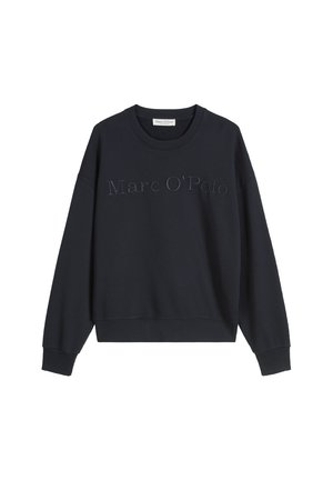 Navy blue sweatshirt featuring a crew neck and long sleeves, with "Marc O'Polo" embroidered across the chest in a slightly lighter shade.