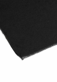 Black fabric with a smooth texture, featuring a straight edge and subtle fraying at the hem. Weighty and sturdy appearance.