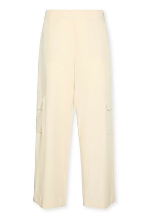 Pantaloni beige a gamba larga con vita alta e tasche a patta su ogni lato, realizzati in una vestibilità comoda.