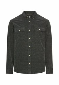 Mørkegrøn fløjlsskjorte med button-down-krave, to brystlommer og hvide knapper. Har fine lodrette striber. Regular fit.