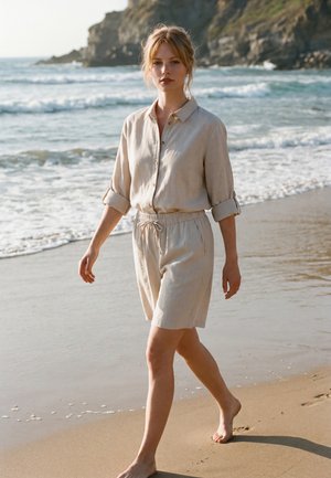 PULZ, PZLUCA LONG SLEEVE - Skjortebluser - sandshell melange