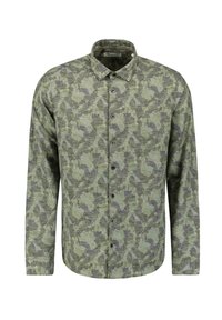 Lange mouw knoophemd in het groen met een camouflagepatroon. Gestructureerde stof, puntkraag en zeven knopen aan de voorkant.