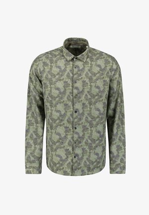 Lange mouw knoophemd in het groen met een camouflagepatroon. Gestructureerde stof, puntkraag en zeven knopen aan de voorkant.