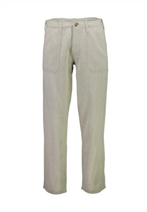 Linnebyxor i en ljus beige nyans, med rak passform, två framfickor och knappstängning med bälteshällor.