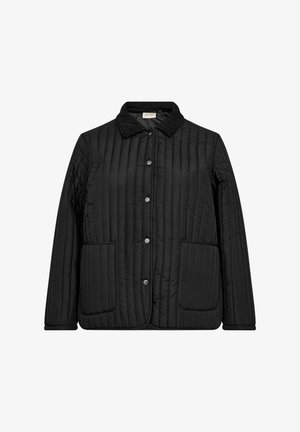 Mustmust valmistatud mustast tikitud jakk, vertikaalse õmblusega, nööbiga esilukuga, kahe esipockets ja pehme kraega.