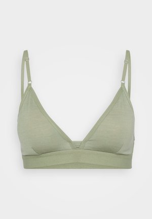 Bralet bez fiszbin w jasnozielonym kolorze, z trójkątnymi miseczkami, regulowanymi ramiączkami i miękkim, elastycznym materiałem dla wygody. Bez wyściółki.