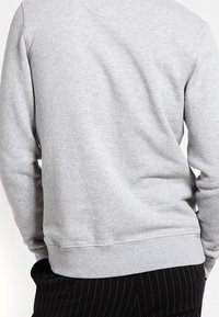 Grey sweatshirt featuring a crew neck, ribbed cuffs, and hem, made from soft cotton fabric with a smooth texture.