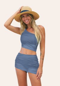 Cupshe ONE SHOULDER SLIGHTLY SHEER  SET - Bikiny - blue grey