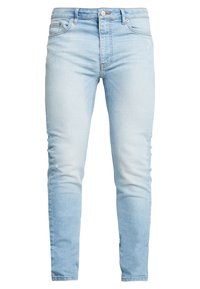 Lysblå denimjeans med slim fit, som har høj talje og subtilt slid, knaplukning og fem-lomme design.