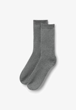 Grå bomuldsblandingssokker med en glat tekstur, ankel længde, ribbede manchetter og en tætsiddende design. Ingen mønstre eller yderligere detaljer.