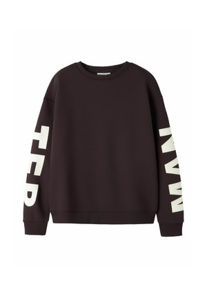 Sweat-shirt noir à manches longues avec lettres blanches en gras sur les manches, "TER" à gauche et "NW" à droite, col rond et poignets et ourlet côtelés.