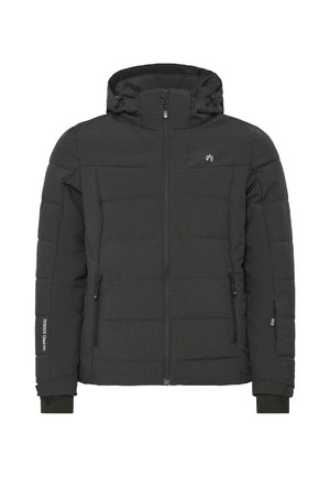 Fekete steppelt dzseki cipzárral elöl, állítható kapucnival, oldalsó cipzáras zsebekkel, rugalmas mandzsettákkal, valamint logóval a mellkason és az ujján. Puha tapintású.