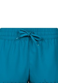 Tyrkysové šortky s elastickým pásom a šnúrkou. Majú textúrovaný lem s detailným vyrezávaním. Mäkká látka, ležérny dizajn.