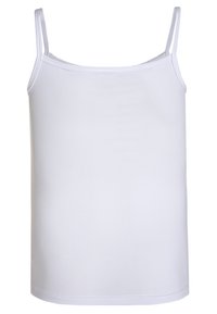 White tank top made of smooth fabric, featuring thin adjustable straps and a simple straight-cut design with a soft texture.