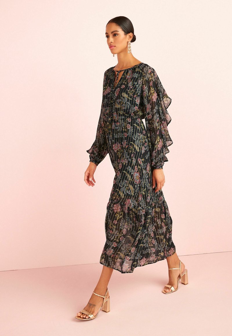 Next MIDI DRESS WITH RUFFLE DETAIL Freizeitkleid black/schwarz