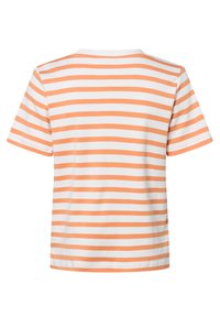 Korte mouwen t-shirt met horizontale strepen in oranje en wit. Gemaakt van zachte stof met een ronde hals en een ontspannen pasvorm.