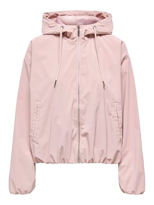 Hellrosa Kapuzenjacke mit Reißverschluss, vorn Taschen, Kordelzug an der Kapuze sowie elastischen Bündchen und Saum.