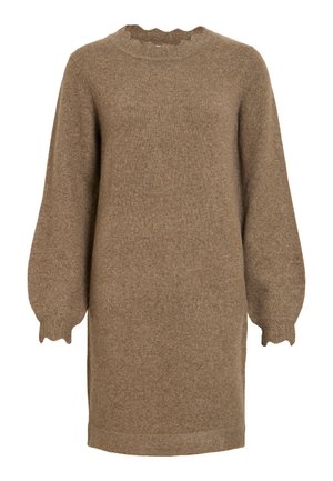 VILA, VINIKOLINA O NECK DRESS - Svetríkové šaty - grey