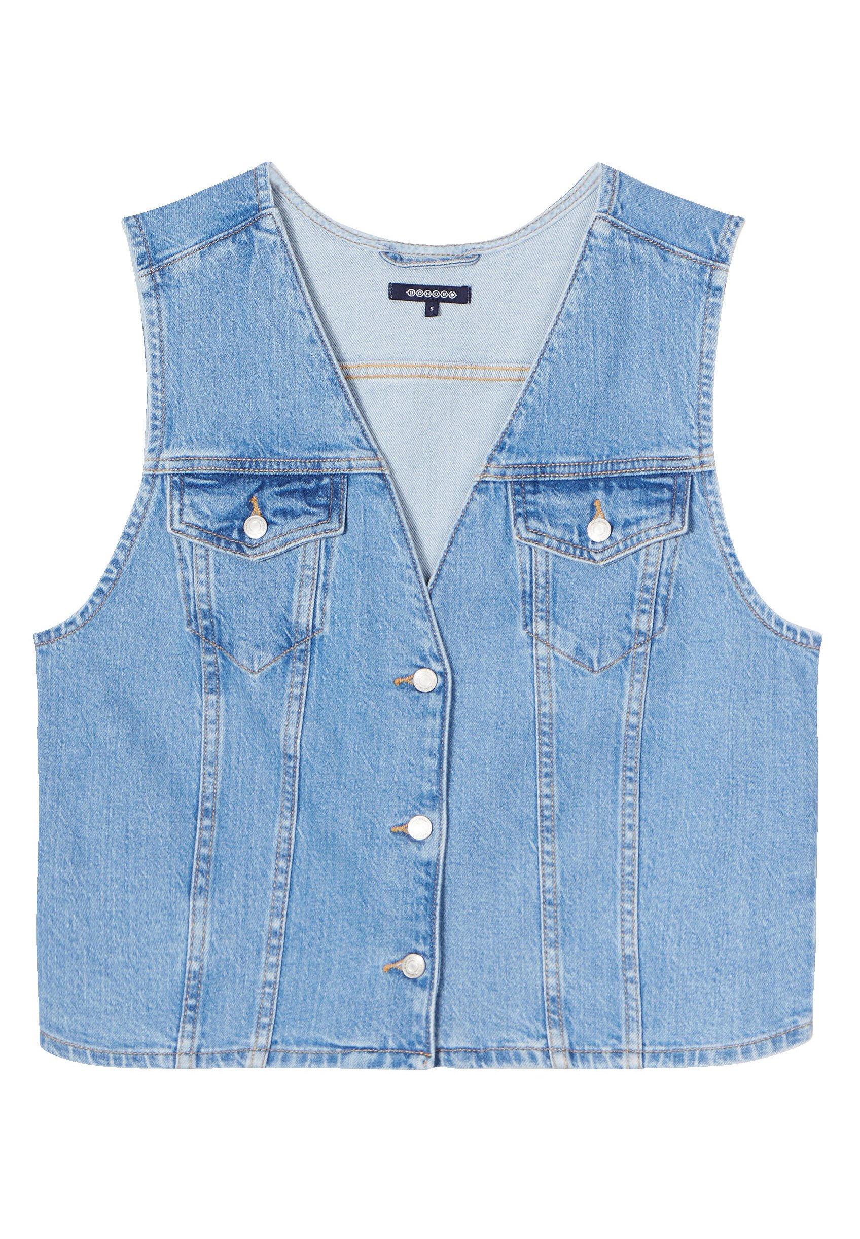 ONLY Damen Denim-Weste, Destroyed-Look, 40/Dark Blue Denim – 100% Baumwolle, Für Frühling/Sommer