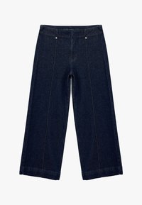 Tummat farkku leveälahkeiset housut korkealla vyötäröllä. Ominaisuuksia etutaskut, samansävyinen ompelu ja siisti helma. Sujuva rakenne ja muodollinen muotoilu.
