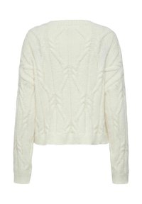 Pullover bianco a maglia rasata con maniche lunghe, caratterizzato da un motivo testurizzato, scollo rotondo e un taglio corto in vita.