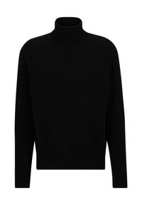 Svart polotröja med ribbstickad krage, i avslappnad passform och raglanärmsdesign, tillverkad av mjukt stickat material.